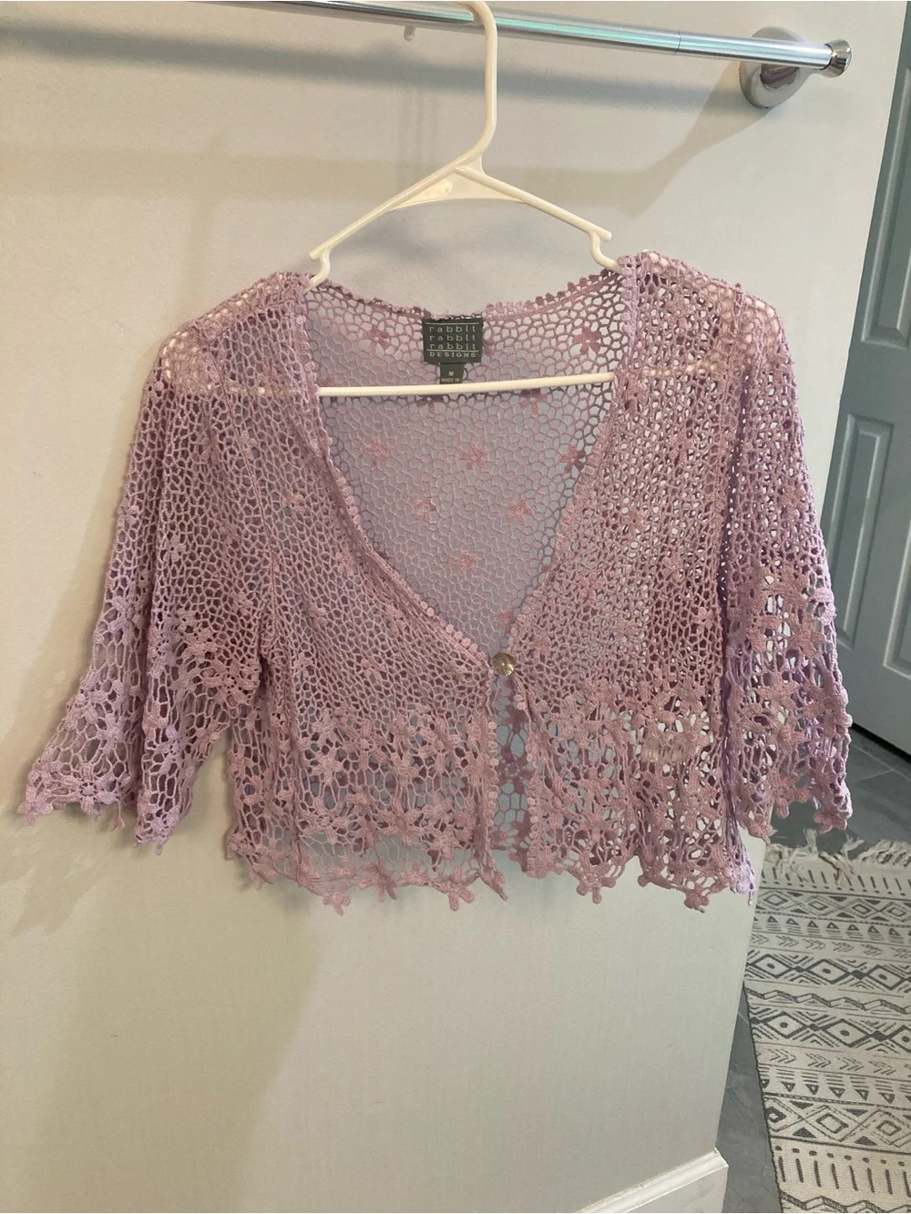 Rabbit Rabbit Rabbit Designs Purple Daisy Lace Cotton Crochet Cardigan M - Picture 1 of 6